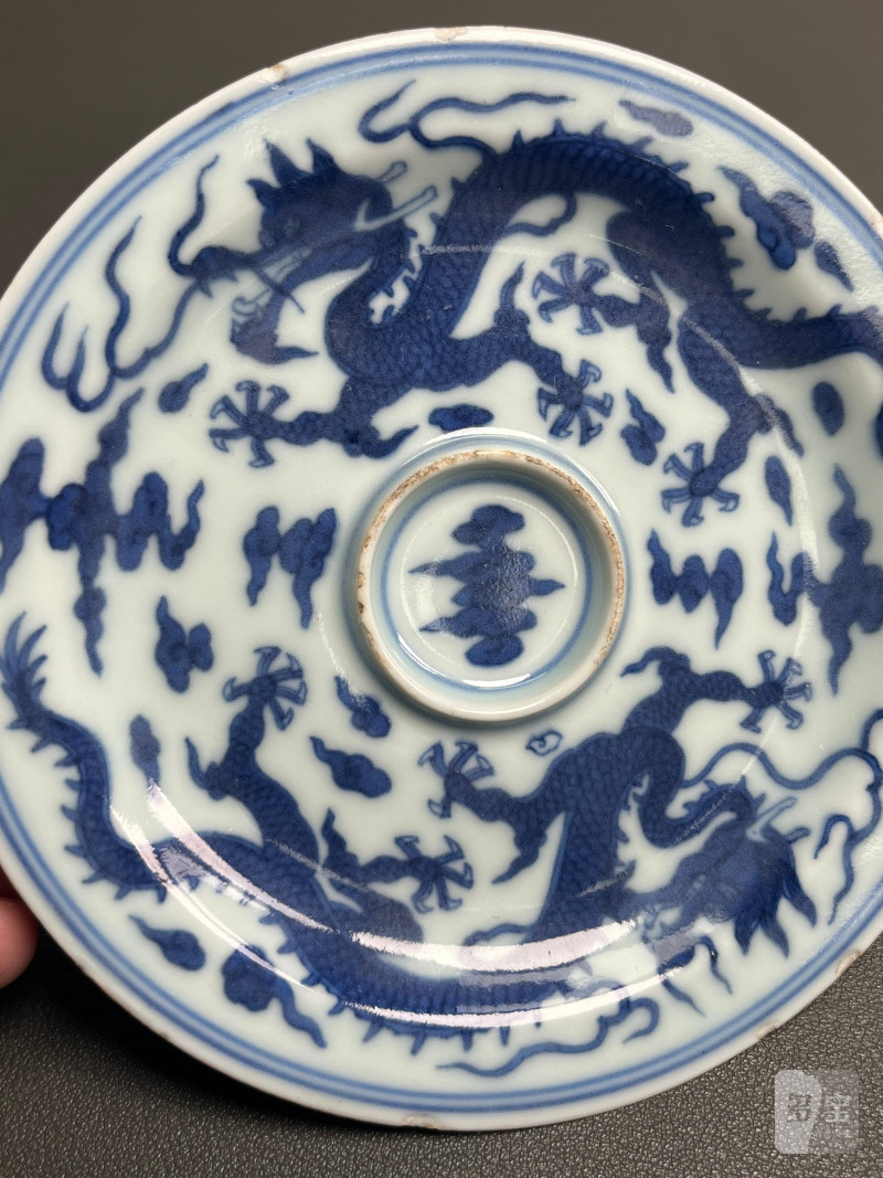 清乾隆  青花云龙纹盏托 - 图5